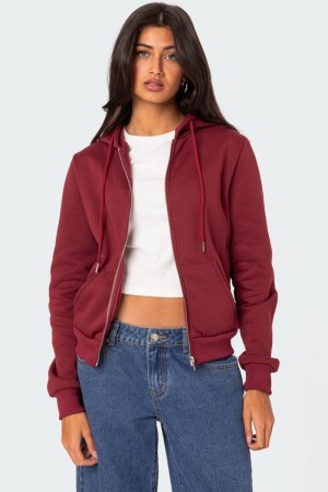 Edikted Avery Zip Up Hoodie Long Sleeve Tops Burgundy | USA QW065366S8