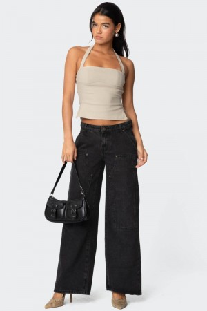 Edikted Ayla Low Rise Carpenter Jeans Black Washed | USA TE946004G3