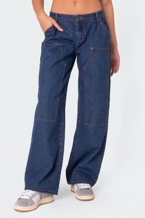 Edikted Ayla Low Rise Carpenter Jeans Black Washed | USA XD656875Q0
