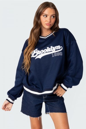 Edikted Babe Oversized Sweatshirt Long Sleeve Tops Navy | USA VL108960H0