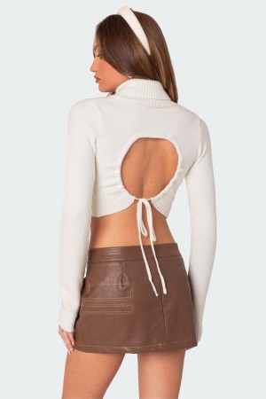 Edikted Back Cut Out Turtle Neck Sweater Cream | USA HN701500V3