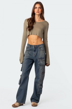 Edikted Baggy Boyfriend Cargo Jeans Blue Washed | USA ON468126U5