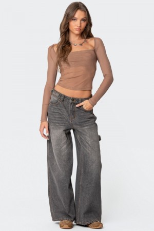 Edikted Baggy Washed Low Rise Carpenter Jeans Gray Washed | USA AW457165Y9