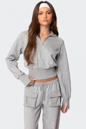 Edikted Bailey French Terry Quarter Zip Sweatshirts Gray Melange | USA NR125032D8