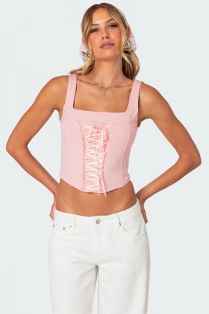 Edikted Ballet Baby Lace Up Corset Light Pink | USA SP802570J1