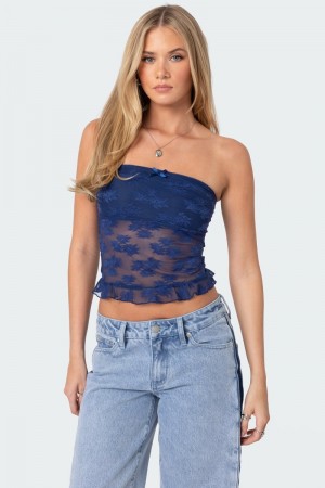 Edikted Ballet Sheer Lace Tube Strapless Tops Lilac | USA SR812381H3