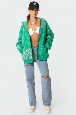 Edikted Bandana Hoodie Long Sleeve Tops Green | USA CR767846O8