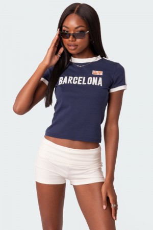 Edikted Barcelona T Shirt Graphic Tops Blue | USA GM241484H8