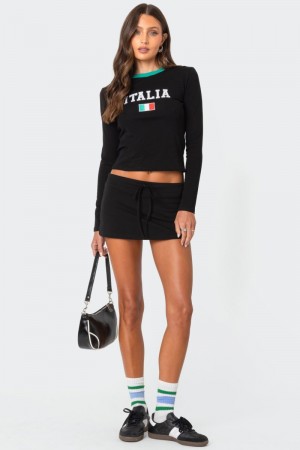 Edikted Bayside Slitted Micro Skorts Black | USA SF790979G5