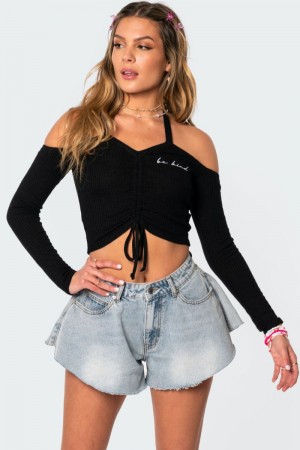 Edikted Be Kind Off The Shoulder Long Sleeve Tops Black | USA PU474437S7
