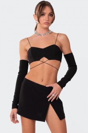 Edikted Beatrix separate sleeves crossed crop Long Sleeve Tops Black | USA RF553235U3