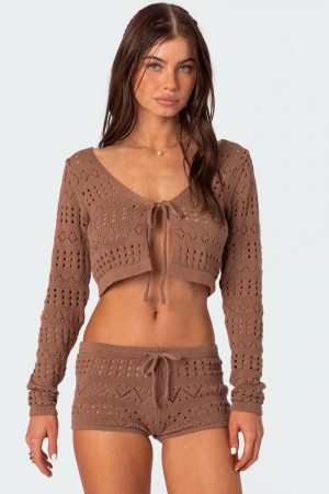 Edikted Betsy Tie Front Knitted Cardigan Brown | USA GD710741A5