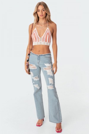 Edikted Bindi Low-Rise Ripped Jeans Light Blue | USA AV998619I4