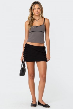 Edikted Blank Space Ruffled Mini Skirts Black | USA XD669756C5