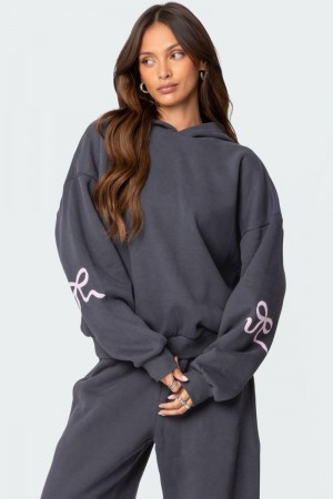 Edikted Bonney Bow Detail Hoodie Long Sleeve Tops Dark Gray | USA TK558705P1