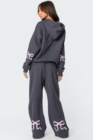Edikted Bonney Bow Detail Sweatpants Pants Dark Gray | USA EV082748O7