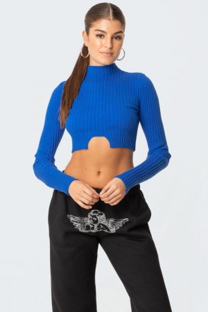 Edikted Bonnie Cropped Sweater Blue | USA SW231913Q9
