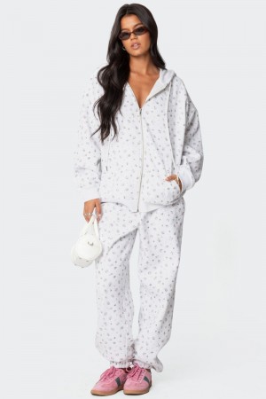 Edikted Bouquet Oversized Sweatpants Pants Cream | USA IN984878M5