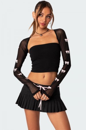 Edikted Bow Babe Sheer Mesh Shrug Long Sleeve Tops Black | USA YE507030T2