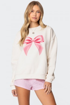Edikted Bow Brat Printed Sweatshirts Cream | USA ND318551N5