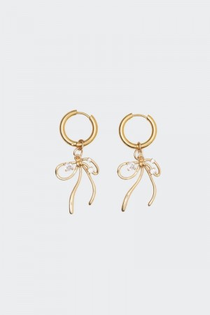 Edikted Bow Charm Hoop Earrings Gold | USA FN428652B3