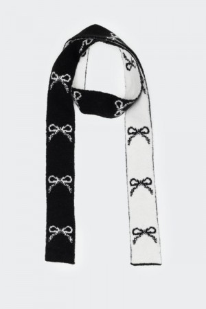 Edikted Bow Knit Skinny Scarf Fun Stuff Black And White | USA NJ505360F2