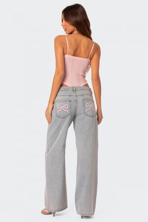 Edikted Bow Pocket Relaxed Jeans Black Washed | USA LF507780W9