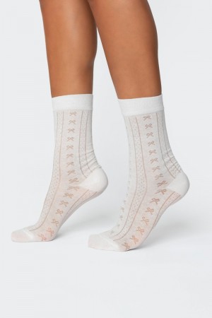 Edikted Bow Pointelle Socks White | USA QT362006T3