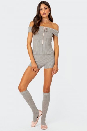 Edikted Bow Time Knit Micro Shorts Gray Melange | USA TD883498F8