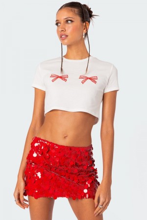 Edikted Bowie Embroidered Cropped T Shirt Graphic Tops White | USA VG160586L8