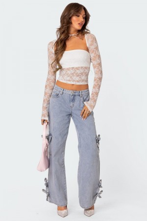 Edikted Bows 4 Days Low Rise Baggy Jeans Light Blue | USA BY187198W5