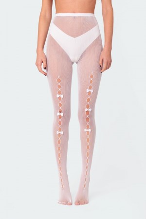 Edikted Bowtie Cutout Tights Socks Black | USA VB474597H9