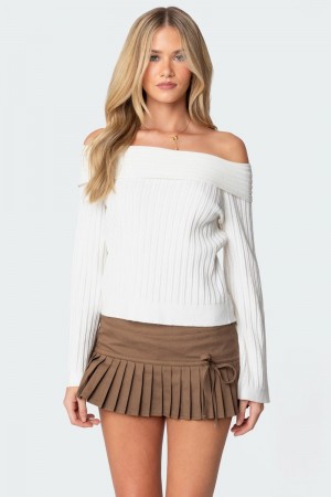 Edikted Brandy Fold Over Ribbed Sweater Dark Gray | USA VT050205M7