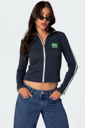 Edikted Brasil Zip Up Sweatshirts Navy | USA AS897709M7