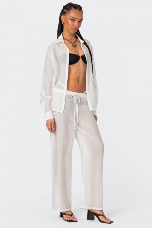 Edikted Breezy Sheer Pants White | USA VX476137V3