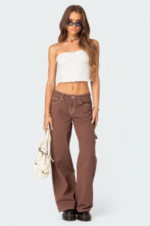 Edikted Brenda Low Rise Carpenter Jeans Brown | USA GD178267E6