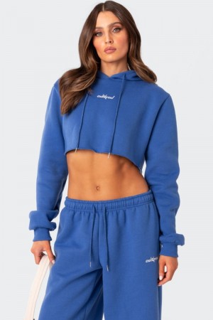 Edikted Brenna Cropped Hoodie Crop Tops Blue | USA BH359695O6