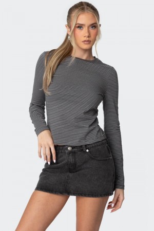 Edikted Brianna Striped Long Sleeve Tops Burgundy | USA YH618141M8