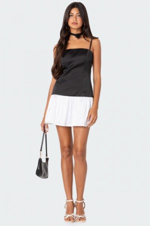 Edikted Brier Drop Waist Satin Mini Dress LBD Black And White | USA ZH770697K3