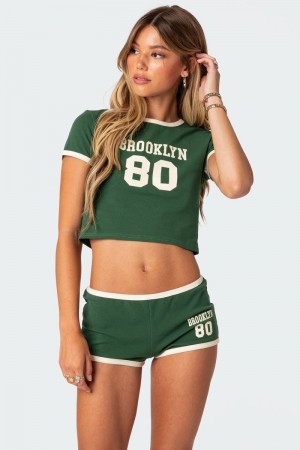 Edikted Brooklyn Contrast T Shirts Green | USA WL589398G2