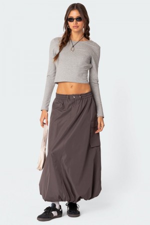 Edikted Bubble Cargo Nylon Maxi Skirts Gray | USA TX001390E3