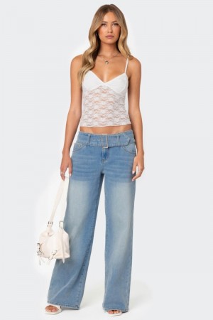 Edikted Buckle Baby Washed Relaxed Jeans Blue Washed | USA EV977257Y2