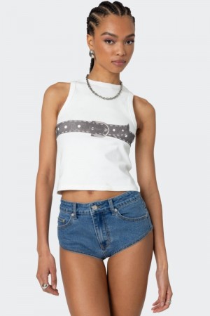 Edikted Buckled Up Tank Graphic Tops White | USA KJ149844U0