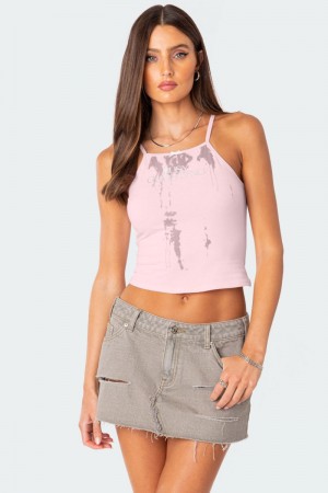 Edikted Busy Ghosting Tank Top Light Pink | USA WU329482P0