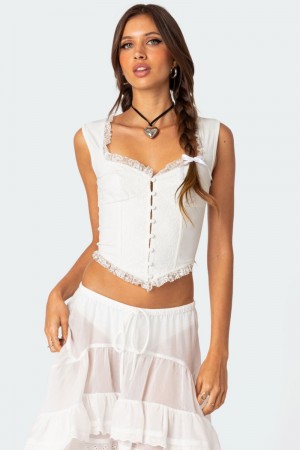 Edikted Button Front Lacey Corset White | USA ED964496L1