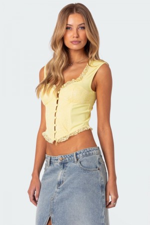 Edikted Button Front Lacey Corset White | USA SD872897Q0