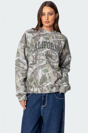 Edikted Cali Baby Camo Sweatshirts Olive | USA ML469016K8