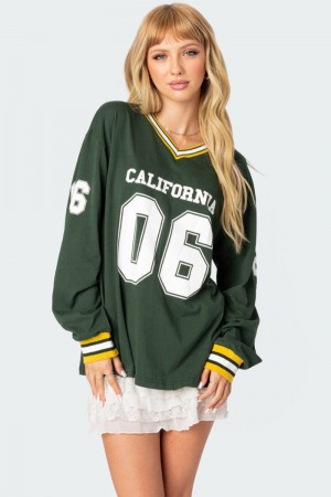 Edikted Cali Oversized Baseball T-Shirt Graphic Tops Green | USA EA769176R2
