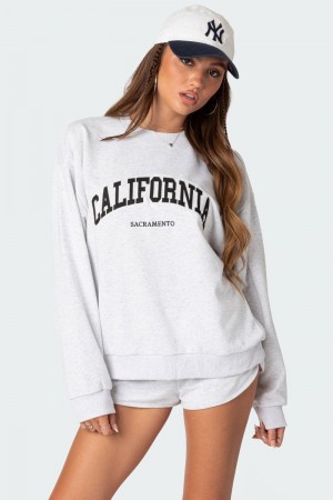 Edikted California Girl Oversized Sweatshirt Long Sleeve Tops Gray Melange | USA YT899269E4