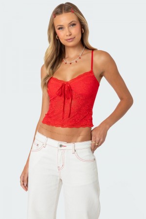 Edikted Cami Sheer Lace Tank Top Black | USA AH533393Z5